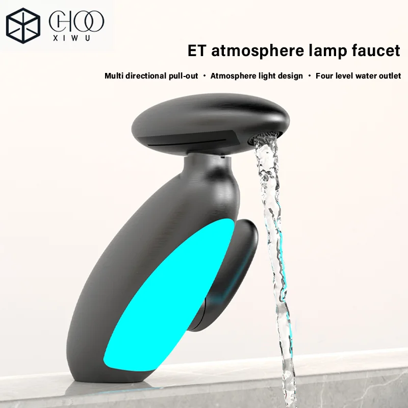 

New Basin Faucet Pull-Out Ambient Light Basin Mixer Led Innovation Temperature Sensitive Bathroom Basin Faucet 360° Flexible Use
