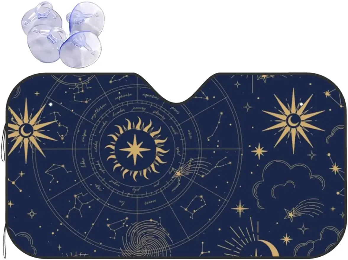 Sun Moon Astrology Chart pára-brisa para carro, pára-brisa, Front Window Sunshade para a maioria dos Sedans, SUV, Truck Blocks, Max Raios UV