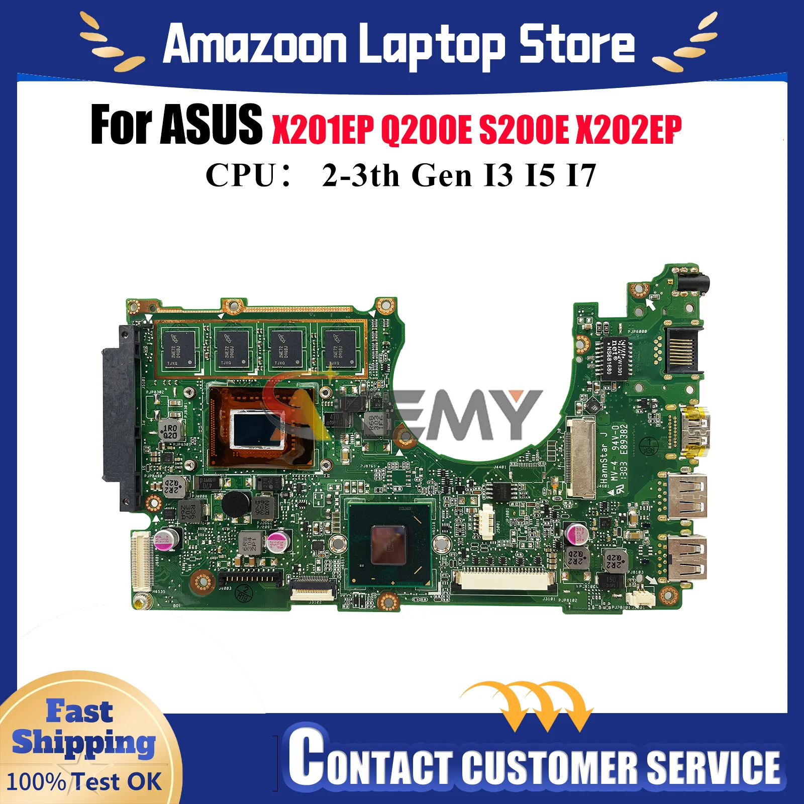 

X202E Материнская плата для ноутбука ASUS VivoBook X201EP X202EV X202EP S200E X202E Q200E Материнская плата с процессором I3 I5 I7 100% tests OK stk