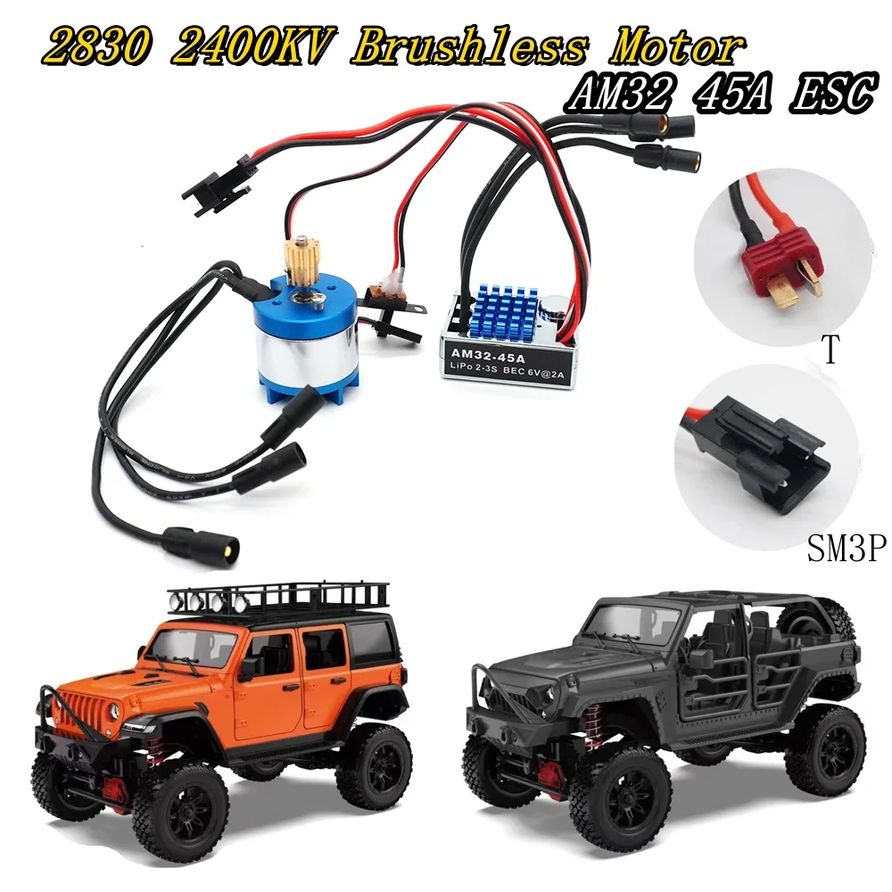 

MN128 1/12 RC Crawler Upgrade Kit 2830 2400KV Outrunner Brushless Motor with AM32 45A ESC for Cars Model Toy Power Kit