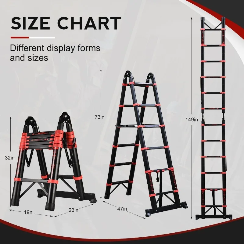 12,5 Voet Telescopische Ladder Een Frame, Draagbare Uitbreidingsladder Met Gereedschapsplatform En Stabilisatorstang