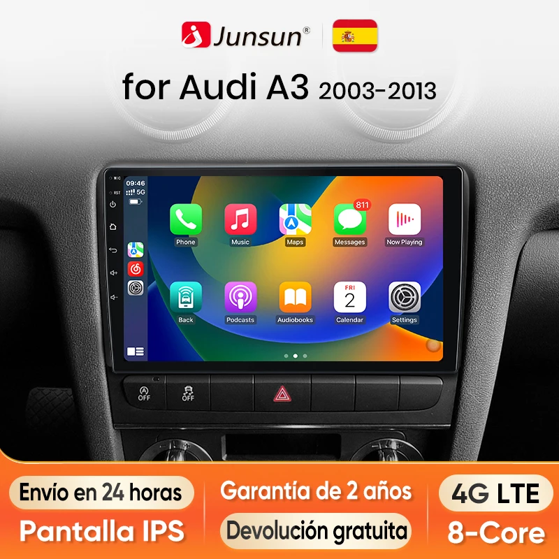 Junsun Android 13 Radio Autoradio For Audi A3 8P 2003 2004-2013 Car Intelligent Systems for Apple Carplay GPS RDS Spain Screen