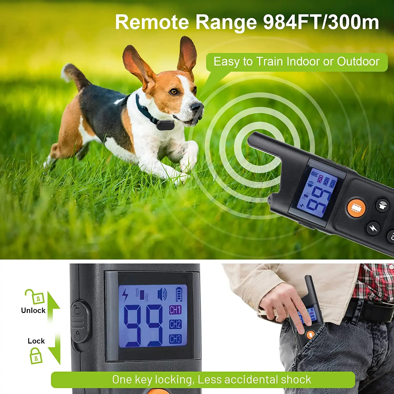 Dog Shock Collar Waterproof Training Collar for Dogs Large Medium Small with Rechargeable Remote Beep Vibration Shock Vibration