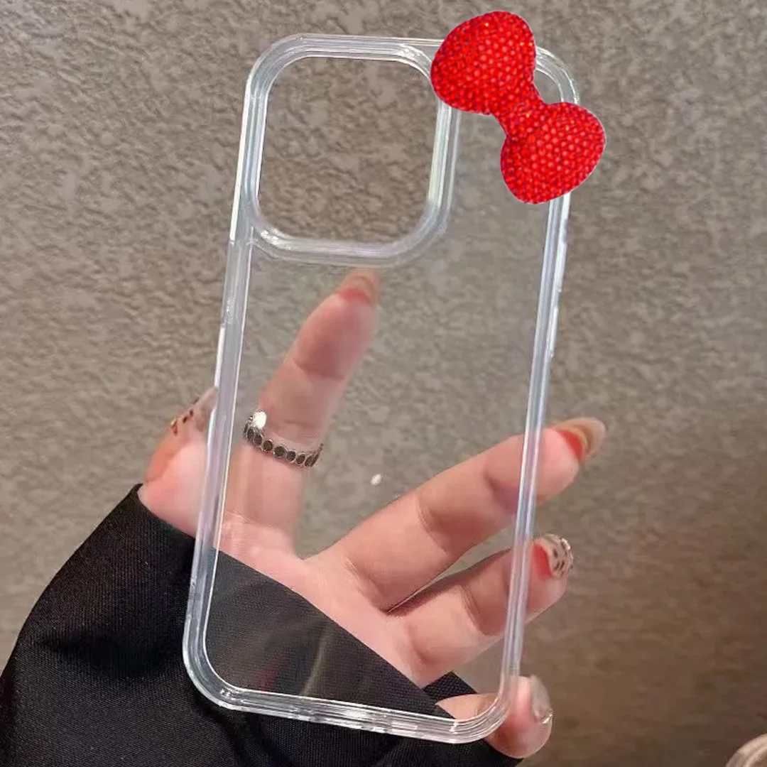 Colored 3D Bow Glitter Transparent Phone Case For iPhone 17 16 15 14 13 12 11 Pro MAX 17air 16e MINI XR XS 7 8 Plus Clear Cover view 6