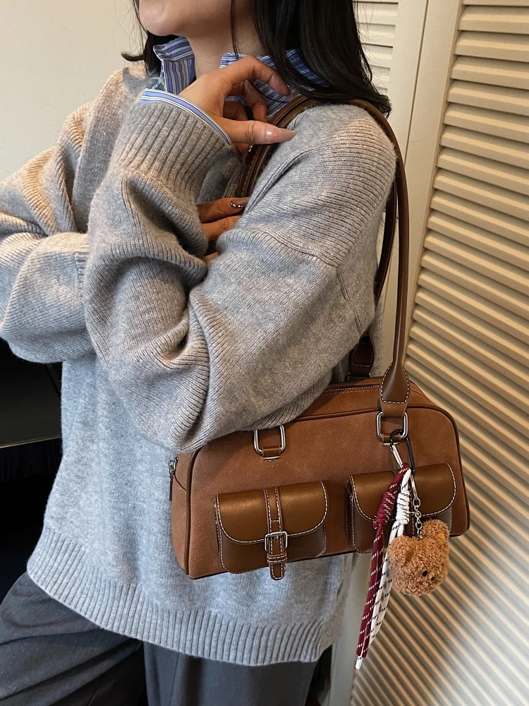 

Винтажная модная пригородная сумка-подушка, сумка с надписью, универсальная большая сумка под мышками, сумка Boston, кожаная женская сумка из искусственной кожи