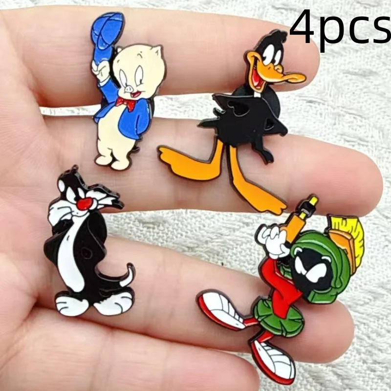 4 broches de metal de dibujos animados de anime, insignias, alfileres de cuello, accesorios de ropa, flores de solapa, hebillas para pañuelos de seda, alfileres de guitarra musical