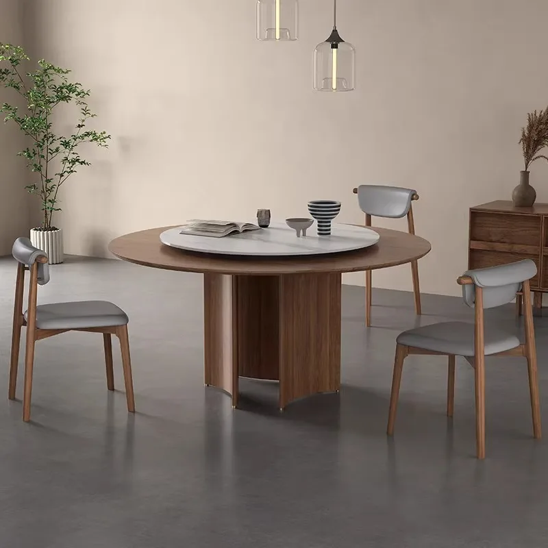 모던 심플 록 슬랩 다이닝 테이블 와비풍 홈 디자이너 원목 다이닝 테이블 및 의자 세트 원형 원목