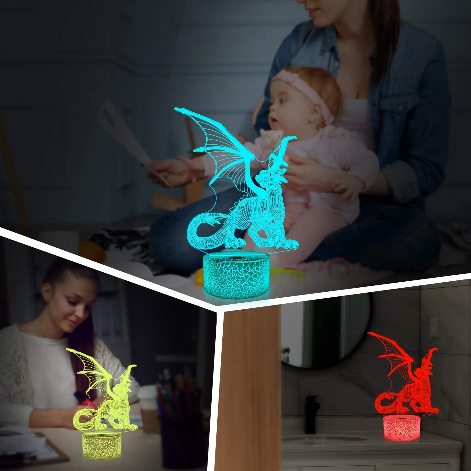 16 Colors Changing Battery Power 3D Dragon Night Light Children\'s Room Decor Dragon Lamp Christmas Birthday Gift for Boys /Girls