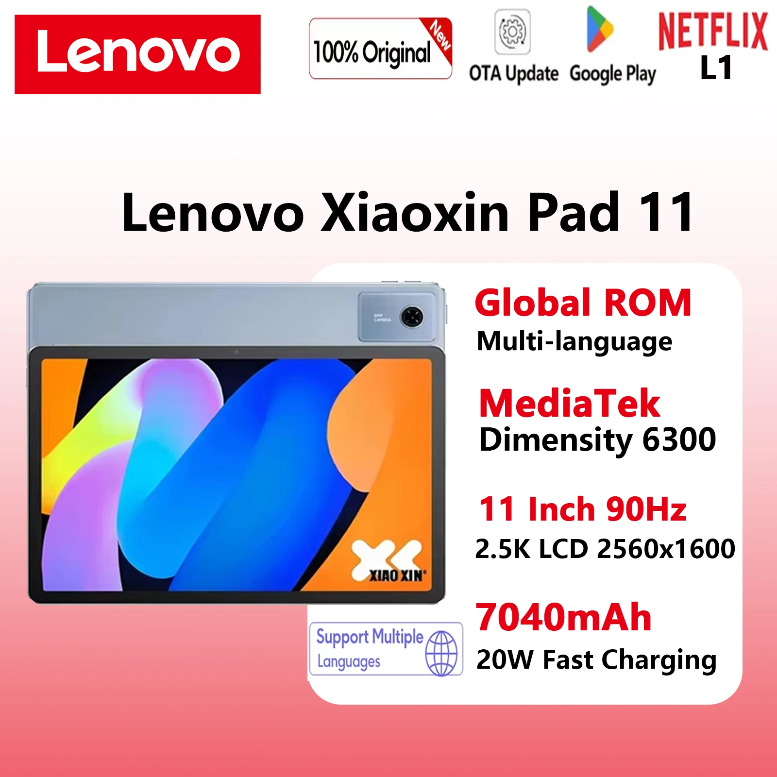 Nuevo Lenovo Xiaoxin Pad 11 2025 Global Rom, Tablet Multi-idioma con MTK Dimensity 6300, Pantalla de 11 Pulgadas y 2.5K, L1 7040mAh, 128GB/256GB ROM
