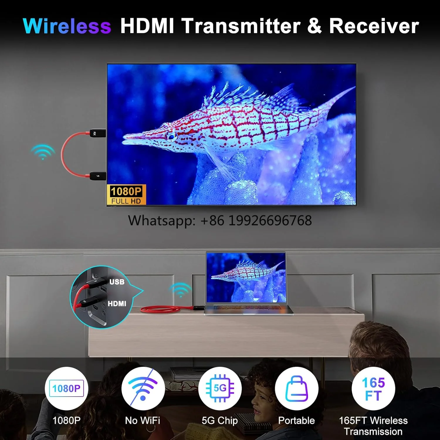 

HDMI Wireless Transmitter and Receiver Wireless HDMI Wireless HDMI Extender 50M/165FT 2.4/5GHz for Streaming Video/Audio manufac