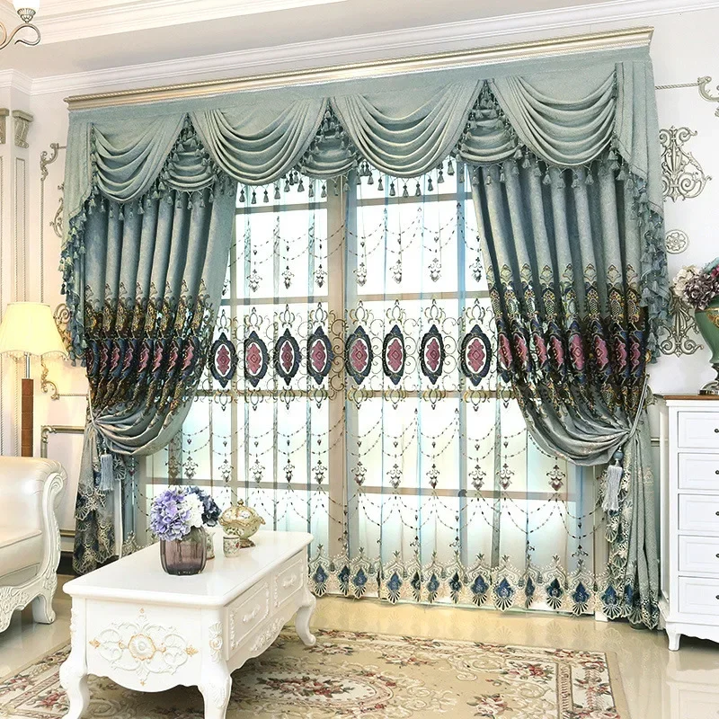 High Quality Geometric Embroidered Home Villa Hotel Decor Curtains For living Room Bedroom Tulle Curtain Window Treatment