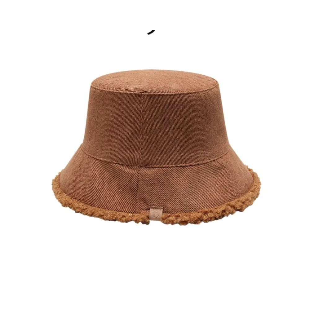 

Casual Lamb Wool Bucket Hat Simple Double Sided Wearing Female Hats Winter Thicken Warm Sun Protection Plush Fishman Hat