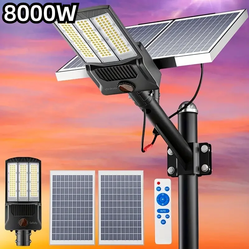 Aluminium 25000mah Solar Street Lights With 2 Solar Panl Outdoor Garden Light Dusk to Dawn Solar Security Flood Lights