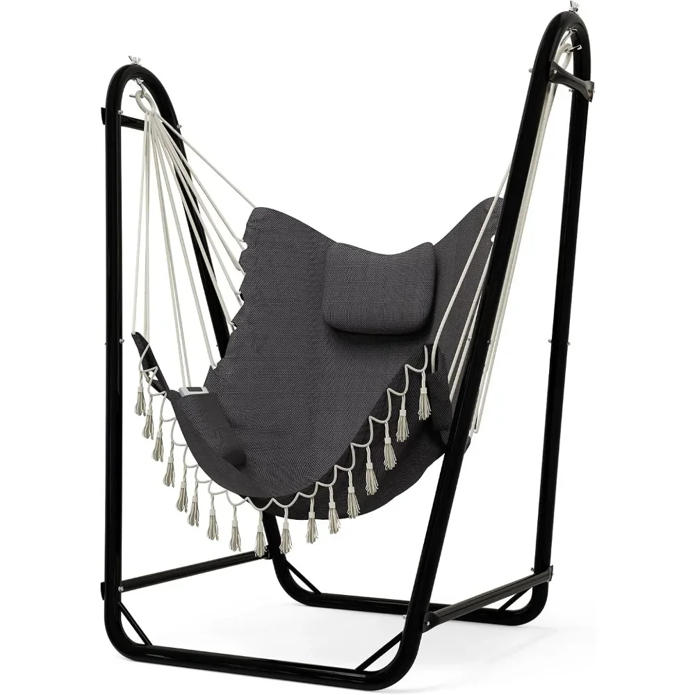 

Patio Swings, Unique U-Shaped Hammock Chair with Stand,Sturdy & Rust-Resistant,Free Gray Cotton Hammock Chair, Patio Swings