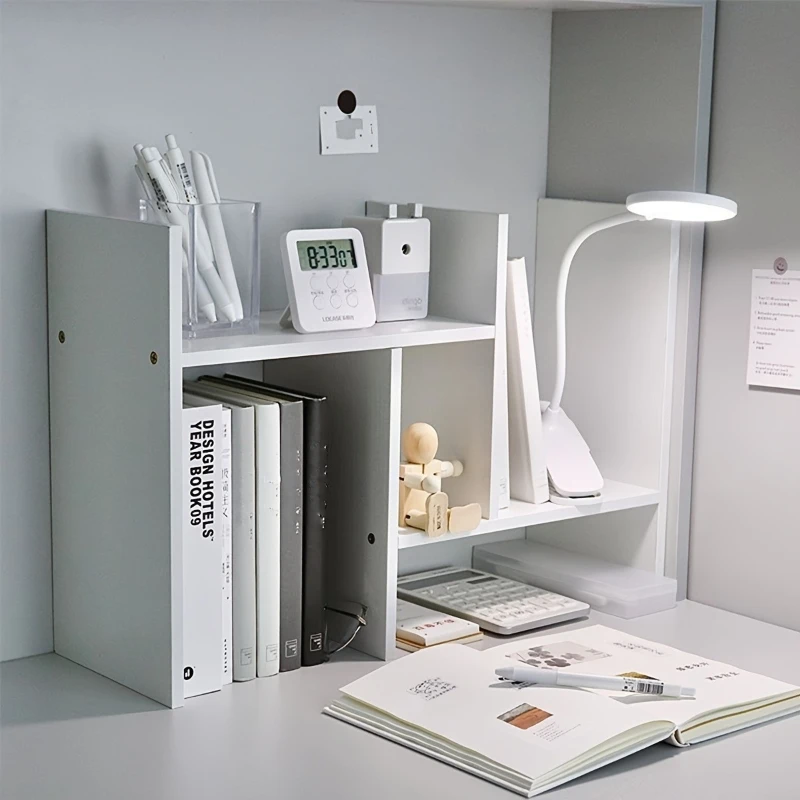Korean Style Desktop Storage Rack with Expandable - Multifunctional Wood Plastic Material Suitable for Storing Books Stationery