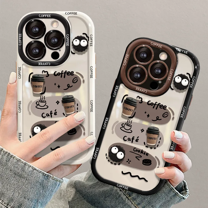 Silicone Funny Phone Case for iPhone, Doodle Coffee Briquettes, For iPhone 16, 15, 14, Promax, 13, 12Pro, 11