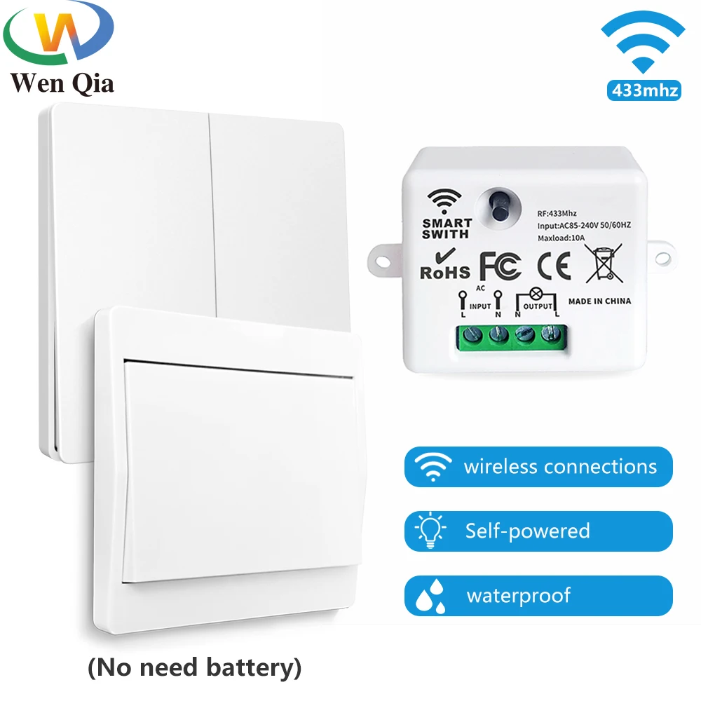 Smart Home Wireless 433mhz Light Switch Self-Power Remote Controller Push Button Wall Switch for Home Appliance Lamp Fan