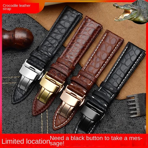 Imagen 2 del producto Correa de piel de cocodrilo para Longines Omega Rossini Citizen Tissot, correa de gaviota, cadena de reloj de clase mariposa para hombres y mujeres de 16/18/20mm