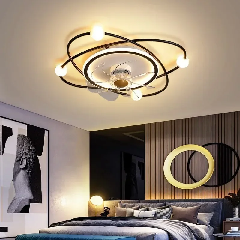 Nordic Ceiling Fan Light Large Wind Ceiling Bedroom Dining Room Fan Shaking Frequency Conversion Integrated Light