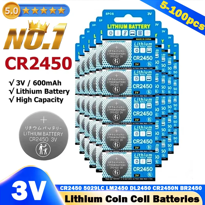 

Brand New CR2450 Watch Buttom Battery KCR2450 5029LC LM2450 DL2450 ECR2450 BR2450 CR 2450 3V 600mAh Lithium Coin Cell Batteries