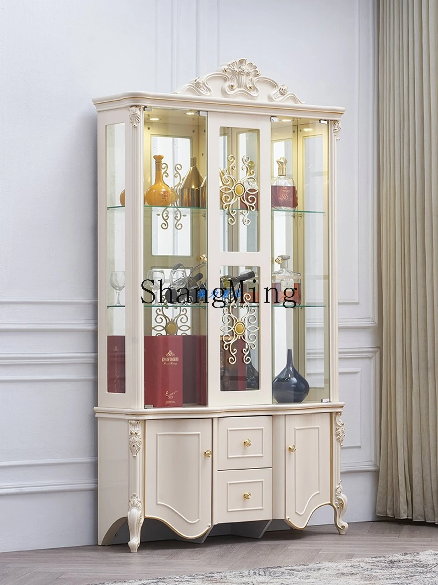 

CL Room Decorative Cabinet Dining Room Red Wine White Household Double Display Cabinet Wall Locker
