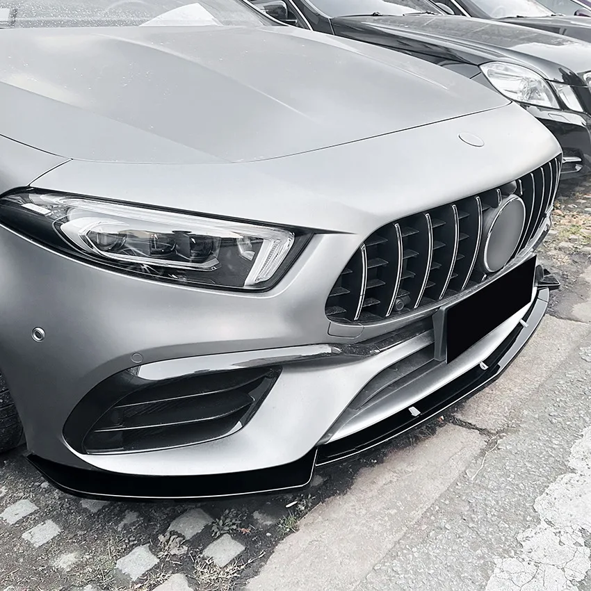 

Для Mercedes Benz A Class W177 A45 A45S 2019-2023 углеродное волокно/глянцевый черный передний бампер, спойлер, нижняя защита корпуса