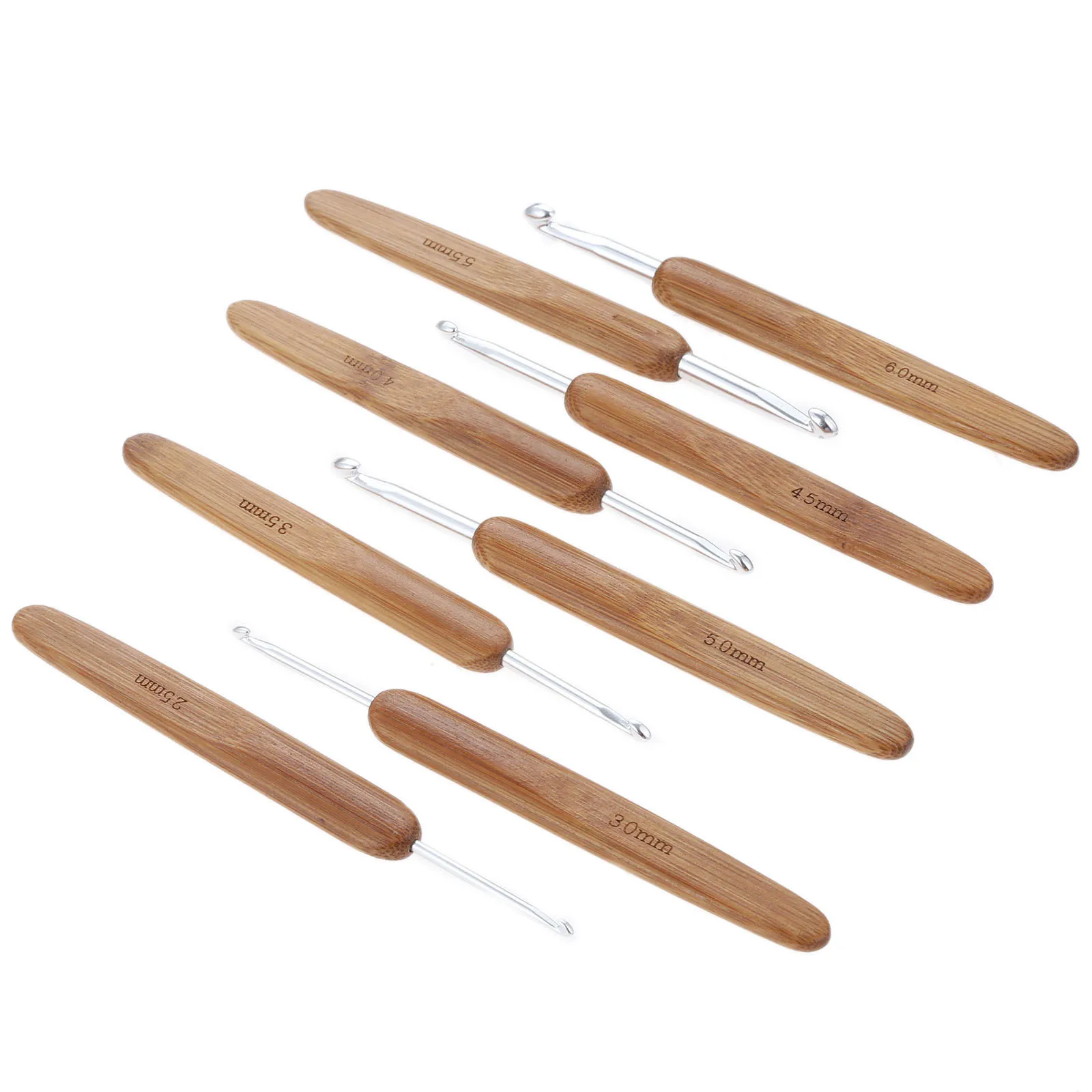 

8 Pcs Useful 2.5-6mm Metal Crochet Hooks Bamboo Ultra Smooth Handle Knitting Needles for Handcrafts Sewing Weave DIY Tool