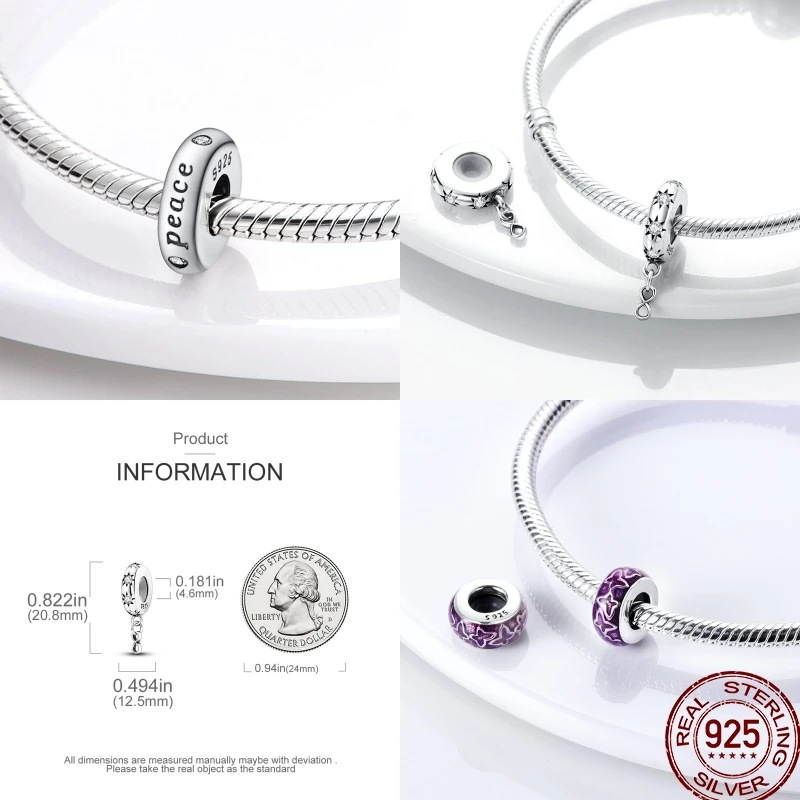 925 Sterling Silver Dragonfly Rubber Stopper Safety Chain Charms Fit Pan Bracelet Securing Clip DIY Jewelry For Women Gift