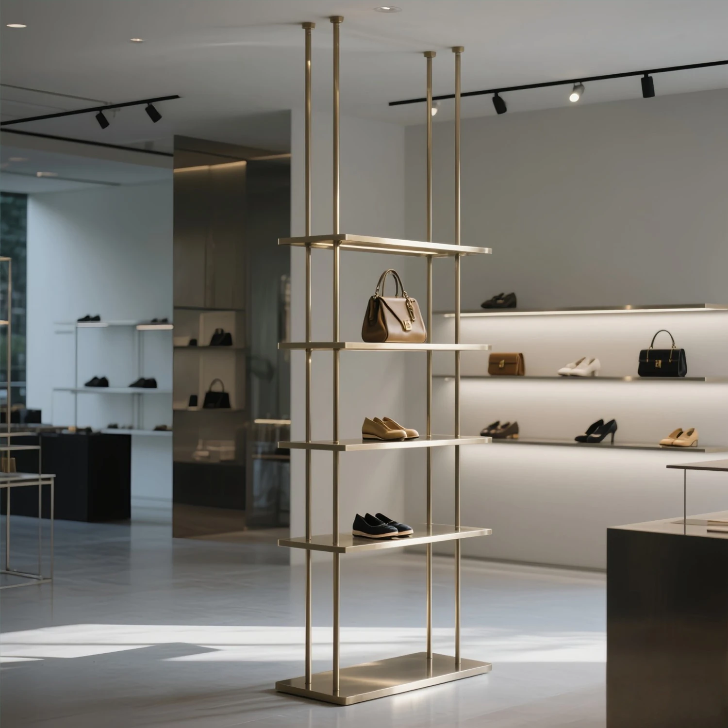 #Floor-to-ceiling display rack Stainless steel rack Multi-layer storage rack Entrance living room partition display