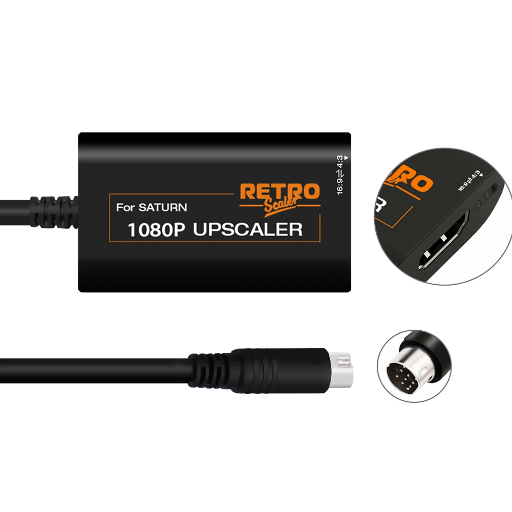 Retro scaler 1080p Upscaler Adapter für Saturn-Konsolen HDTV-Konverter Adapter S-Video-Eingang 4:3/16:9 Seiten verhältnis Umschaltung