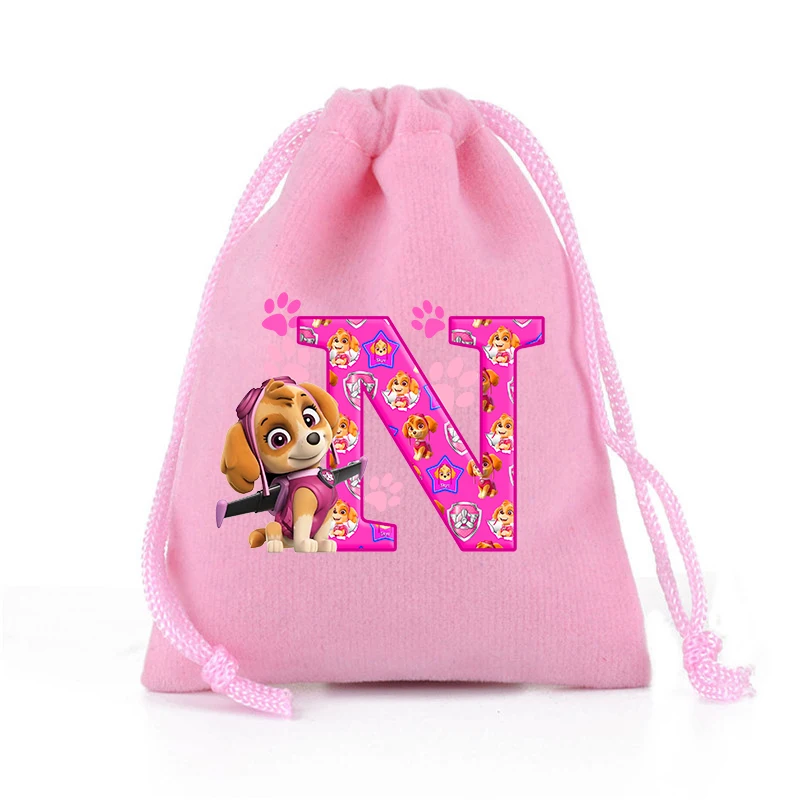 Paw Patrols Letter A-Z Gift Bags Anime Kawaii Skye Dog Drawstring Package Birthday Baby Shower Christmas Wedding Handbag Pouch