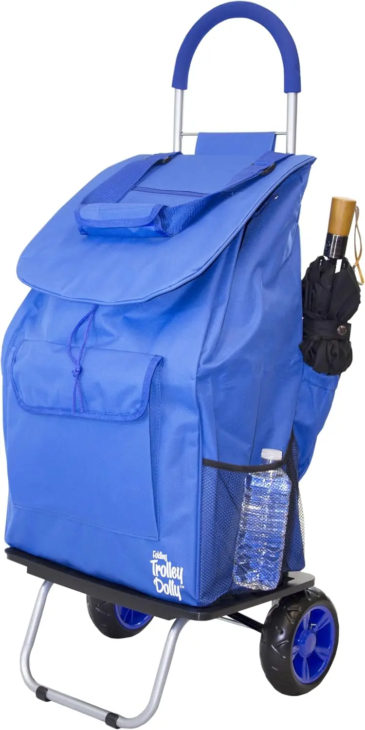 

Large Foldable Shopping Cart with Heavy-Duty Wheels, 150 lbs Capacity, Blue