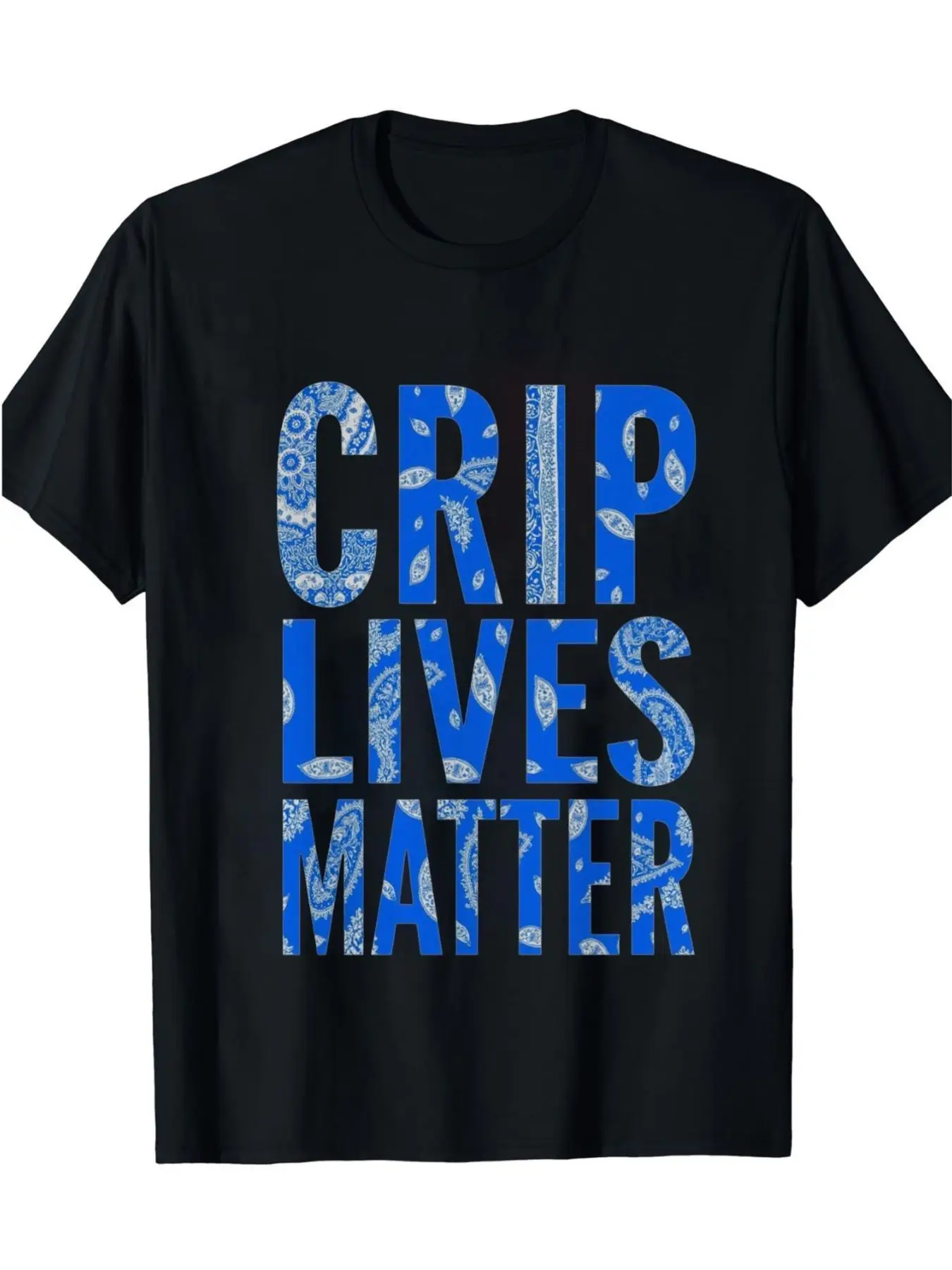 Crip Lives Matter Plus Size Short Sleeve T-Shirt - Eye-Catching Black Base Shirt with Exquisite Blue and White Decorative Text Design - Fashionable and Comfortable for Everyday Wear, Ideal for Casual Outings and a Statement of Individuality
