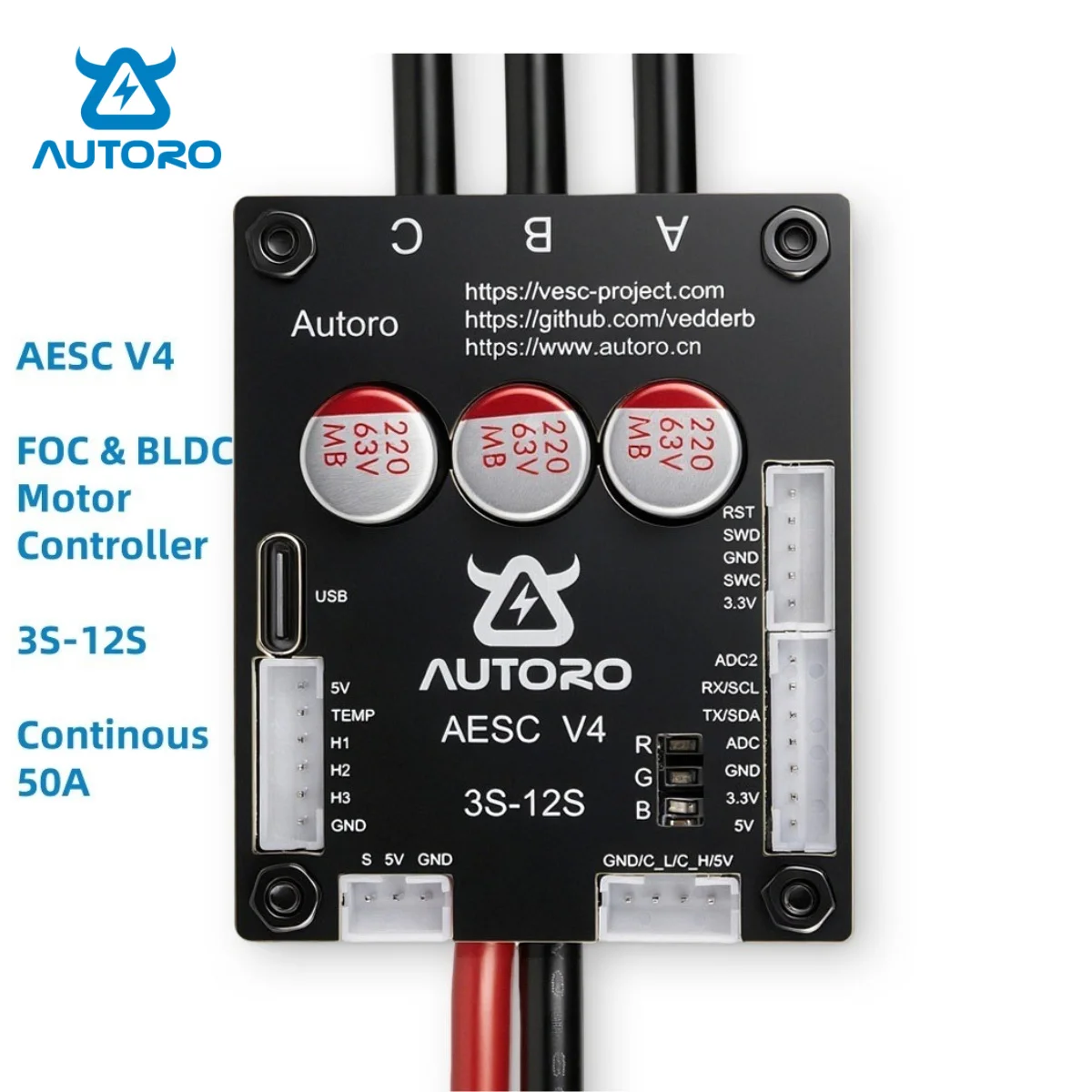 Autoro V4 BLDC FOC ESC VESC 4 6 Based Motor Speed Controller 12S 50A for DIY Electric Skateboard EScooter Ebike RC Boat Robotics