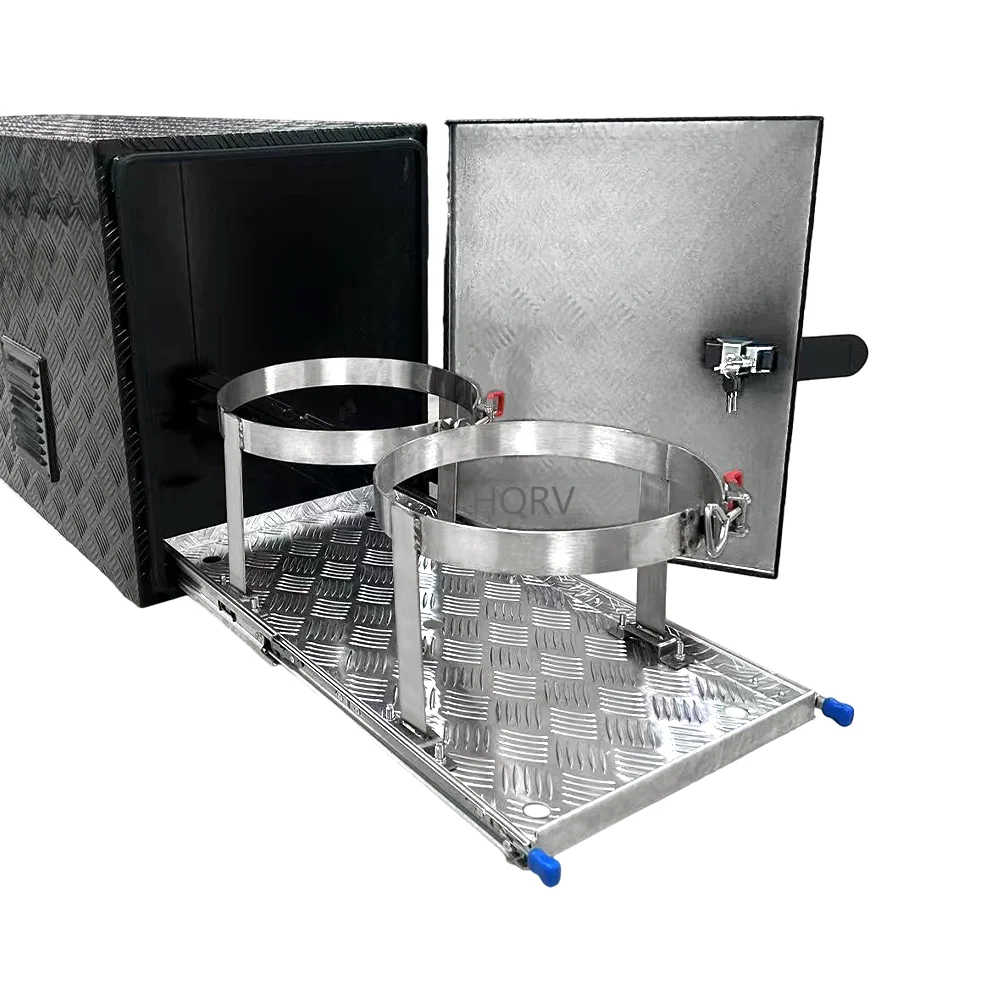 Caravan Accessories Aluminum Alloy RV Toolbox - Waterproof With Slide-Out Tray And Gas Cylinder Holder