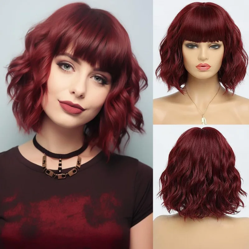 

Cute Bob with bangs, short curly hair wigs, synthetic hairpieces for European and American women