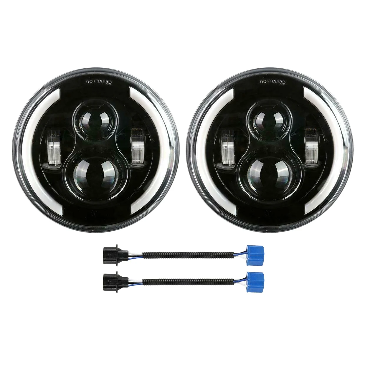 Pair 7 Inch Round 200W LED Headlight Halo Angle Eyes DRL Turn Signal Light for Jeep Wrangler JK LJ TJ CJ97-18