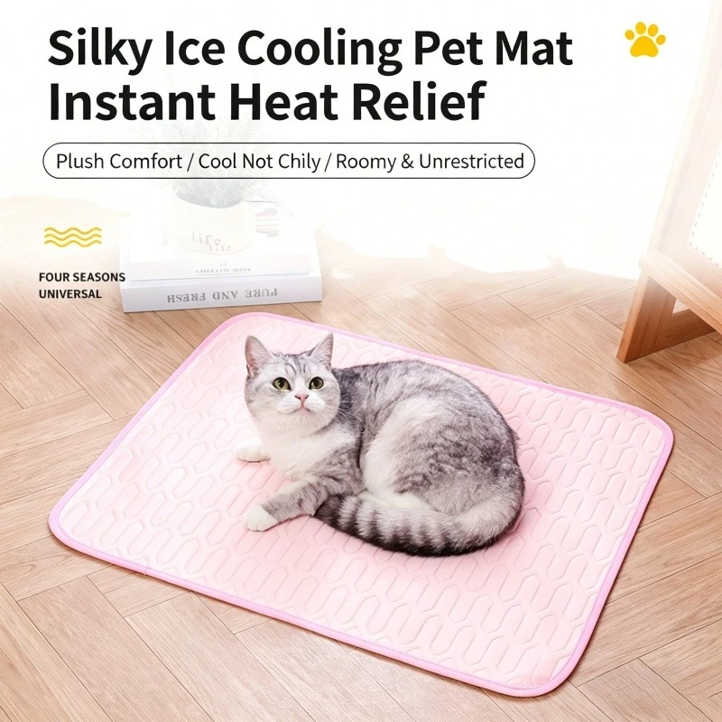 Summer Pet Cooling Mat Pad Sleeping Pad Washable for Puppy Pets Summer Cool Pads Blanket Washable Ice Silk Breathable Mat