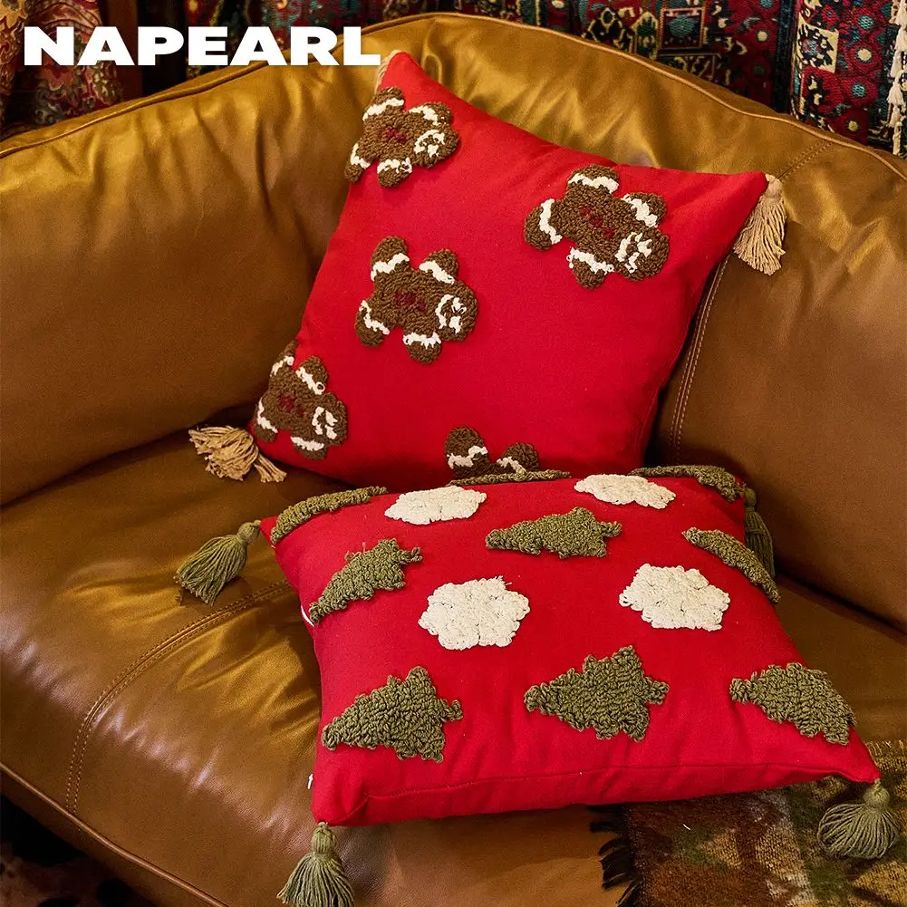 

NAPEARL Red Christmas Pillow Cover Snowflake Gingerbread Man Nordic Decor 1PC