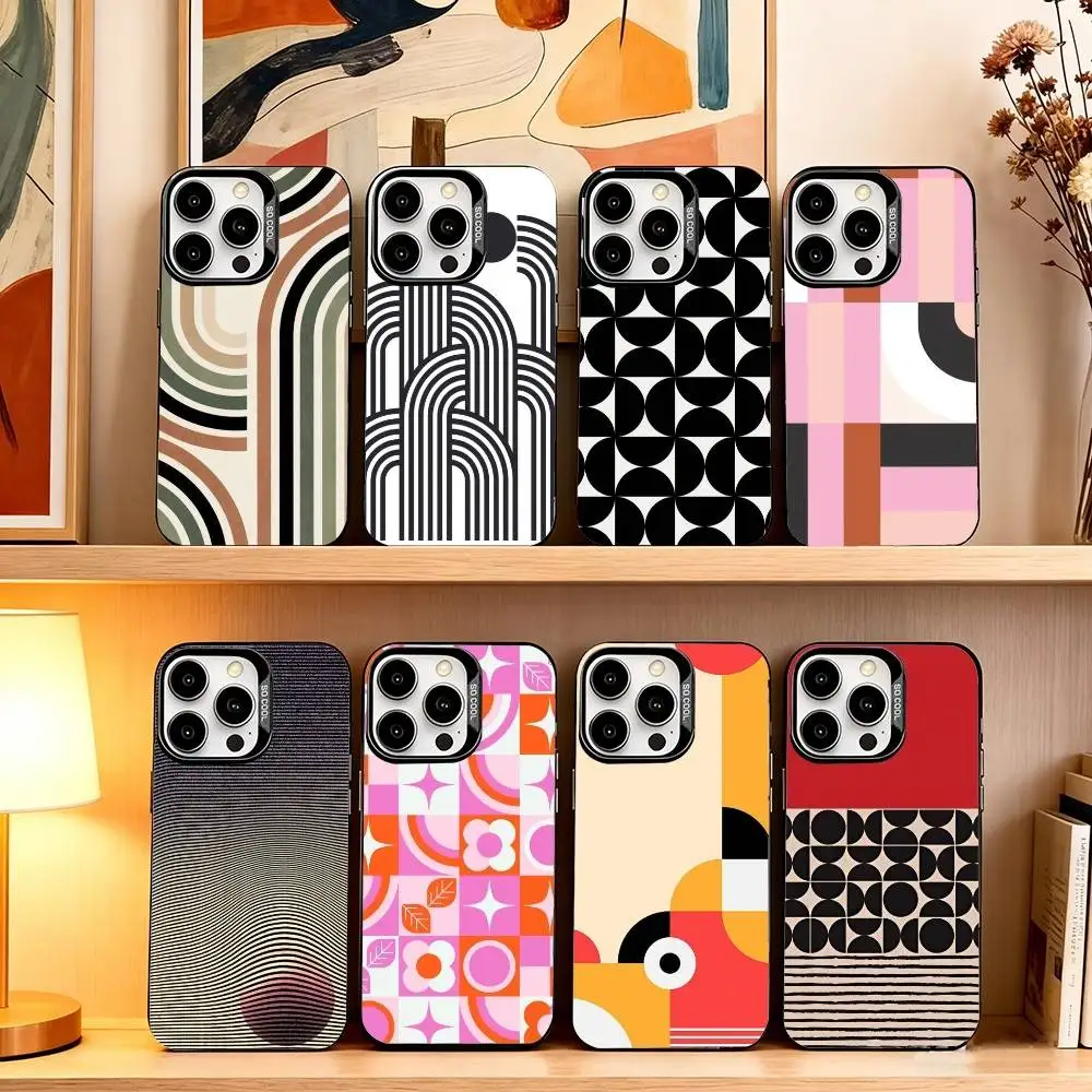 

Minimal Bauhaus Pattern Phone Case For iPhone 17,16,15,14,13,12,11 Plus,Pro Max,XS,Colorful Silver Phone case Funda Cover