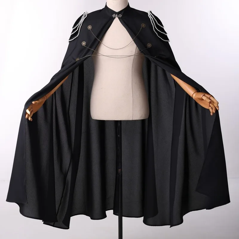 Medieval Renaissance Cape Men Vintage Stand Collar Cloak Cosplay Party Stage Performance Costume Black Wine Red