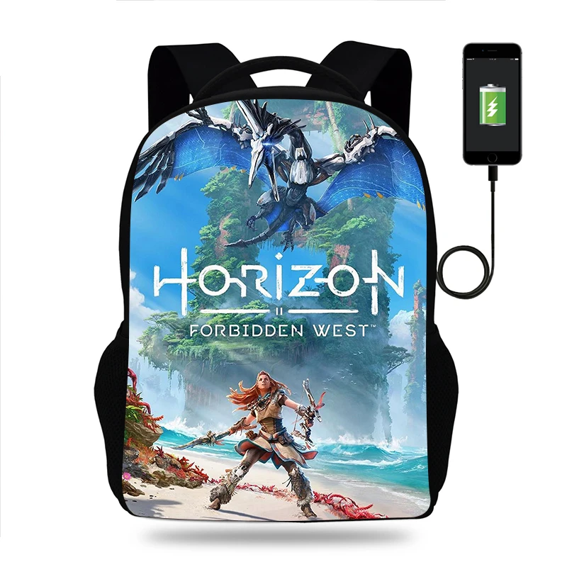 Hot Horizon Forbidden West Backpack Boys Girls School Bag Book Bags Men Women Rucksack Teens Student USB Travel Knapsack Mochila