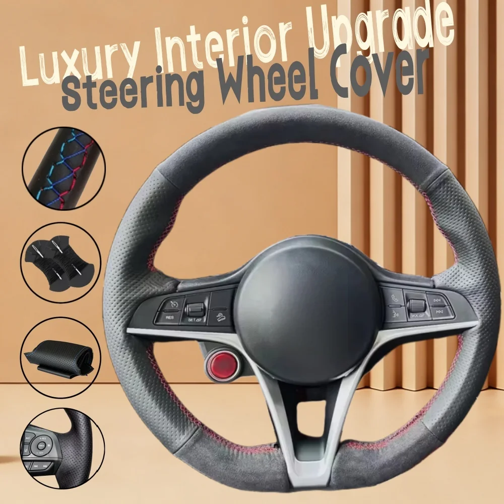 

Customiz Soft Suede Leather Car Steering Wheel Cover Stelvio 2017 Giulia 2016 2017-2019 Steering Wrap Cover For Alfa Romeo
