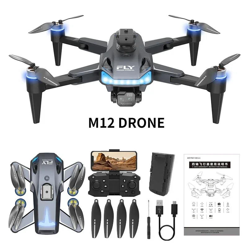 

New M12 Drone ESC Professional FPV Drone with 4k Camera Quadcopter Obstacle Avoidance Aerial Photography RC Helicopter