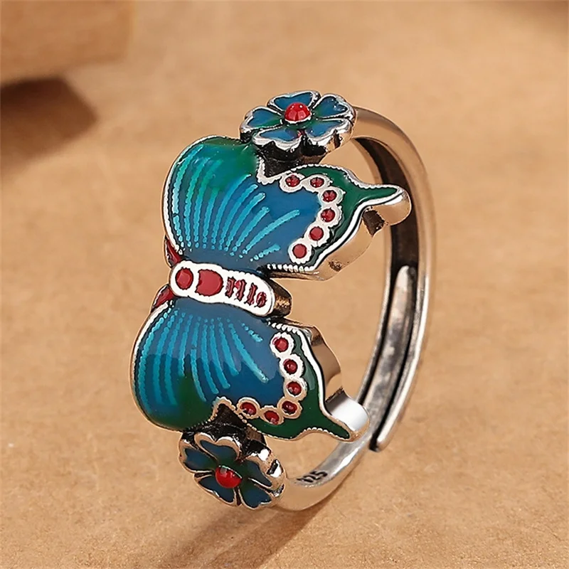 

Romantic Butterfly Flower Ring For Lady Party Accessories Vintage Colored Enamel Women Ring Adjustable Gift For Lover