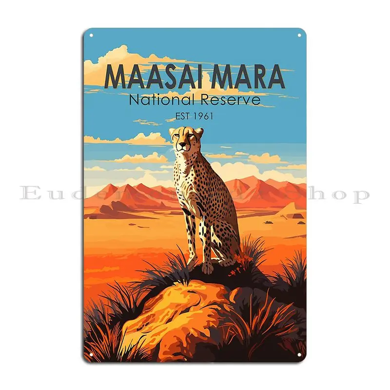 Maasai Mara National Reserve Cheetah Travel Art Vintage Metal Sign Printed Kitchen Garage Plaques Wall Mural Tin Sign Poster