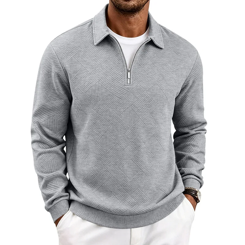 Autumn explosion cross-border simple retro casual commuting versatile zipper long-sleeved POLO sweater