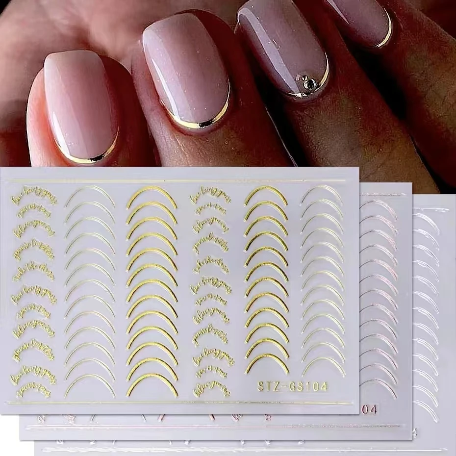 1set 3D Simple Lines Nail Stickers Rose Gold Metal Stripe Letters Decals Curve Gel Nails Art Sliders Polish Manicure Decor