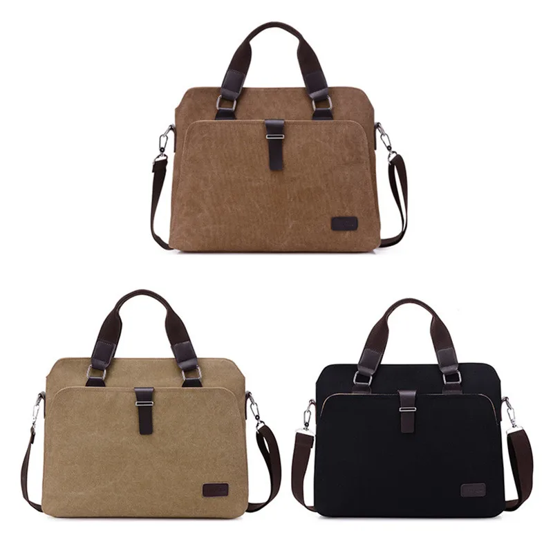 New Simple Business Laptop Bag Briefcase Washed Canvas Bag Fashion Handbag Shoulder Crossbody Bag