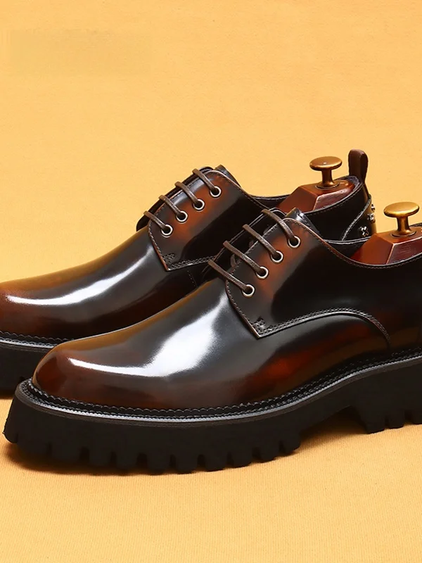 

High-End Thi Bot Ox Men's oes Busin Formal round Toe Leather Lace-Up Casual Wear Spring Autumn Season Rubber Sole